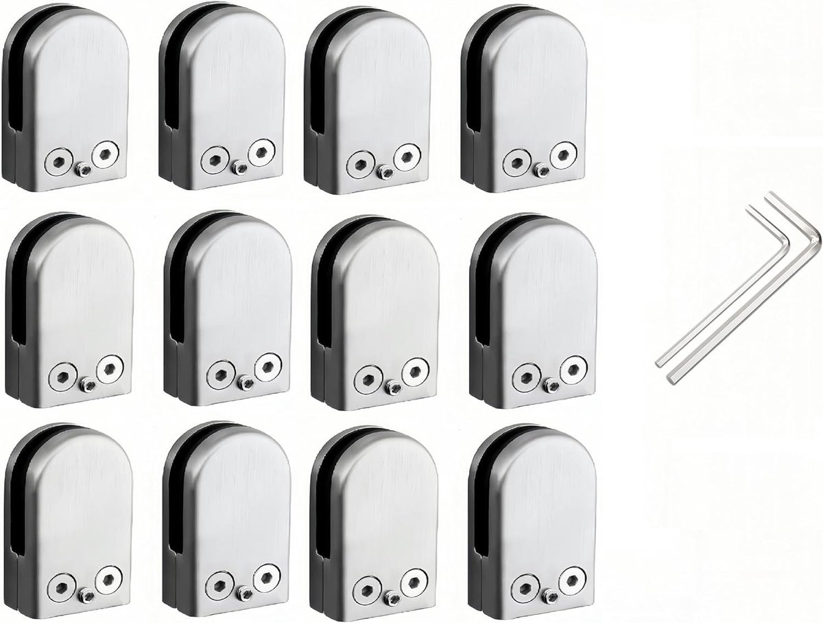 Stainless Steel Glasclips voor 8-10 mm Dikke Glasplaten, Set van 12, Ideaal voor Glazen Balustrades en Planken