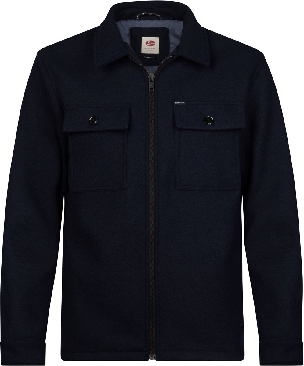 Petrol Industries - Heren Overshirt met wol-look en rits millmark - Blauw - Maat XXXL