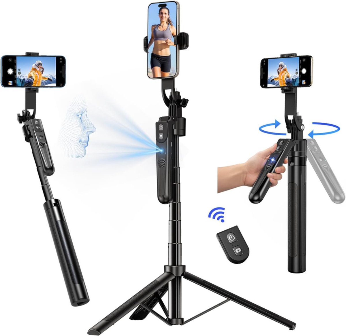 CLGP® Selfiestick Statief - Telefoonhouder - Mobiele Fotografie - Zwart