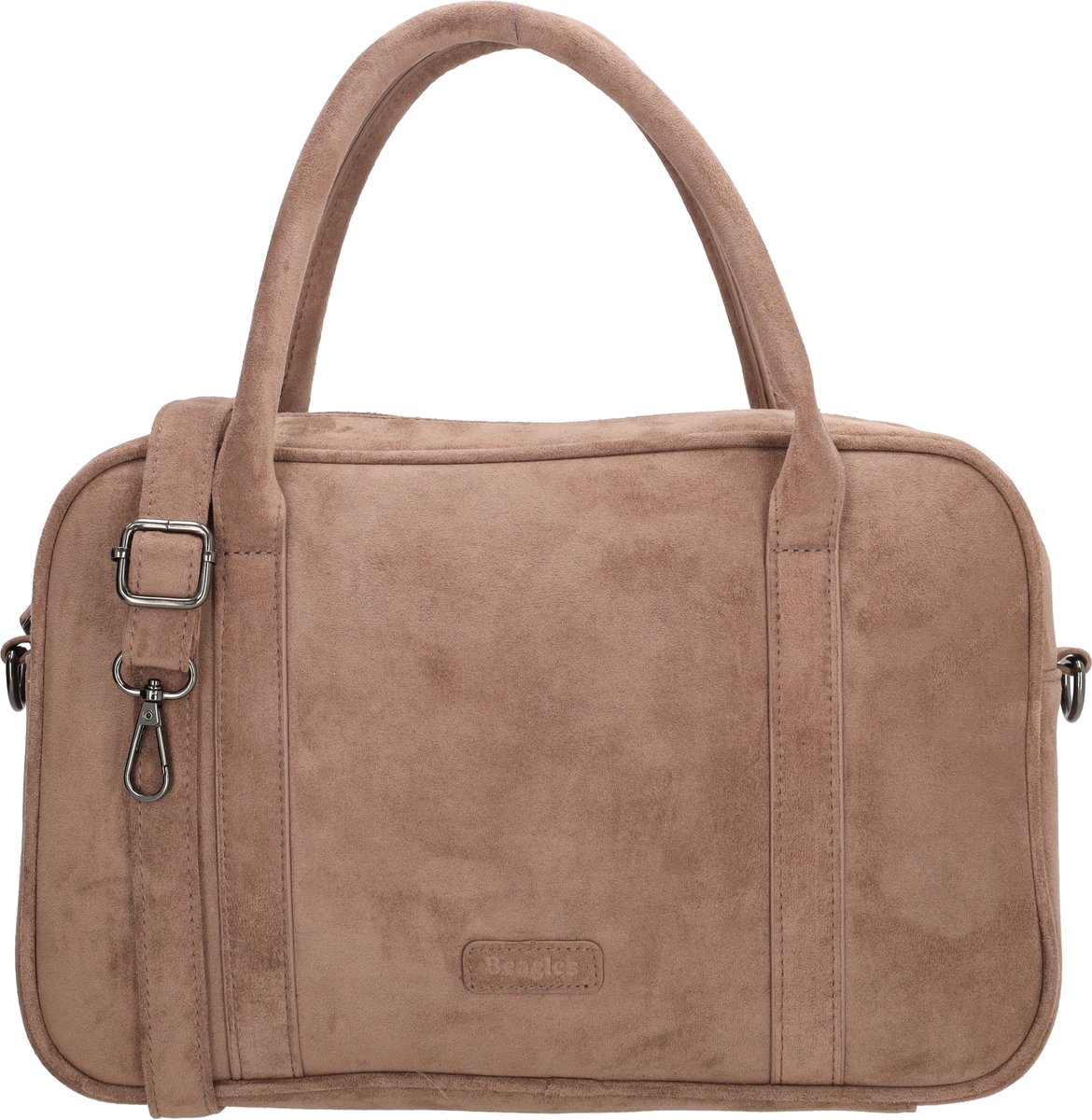 Beagles Ako Handtas - Schoudertas - Faux Suede - Dames Tas - Afneembare Schouderband - Ritssluiting - Taupe