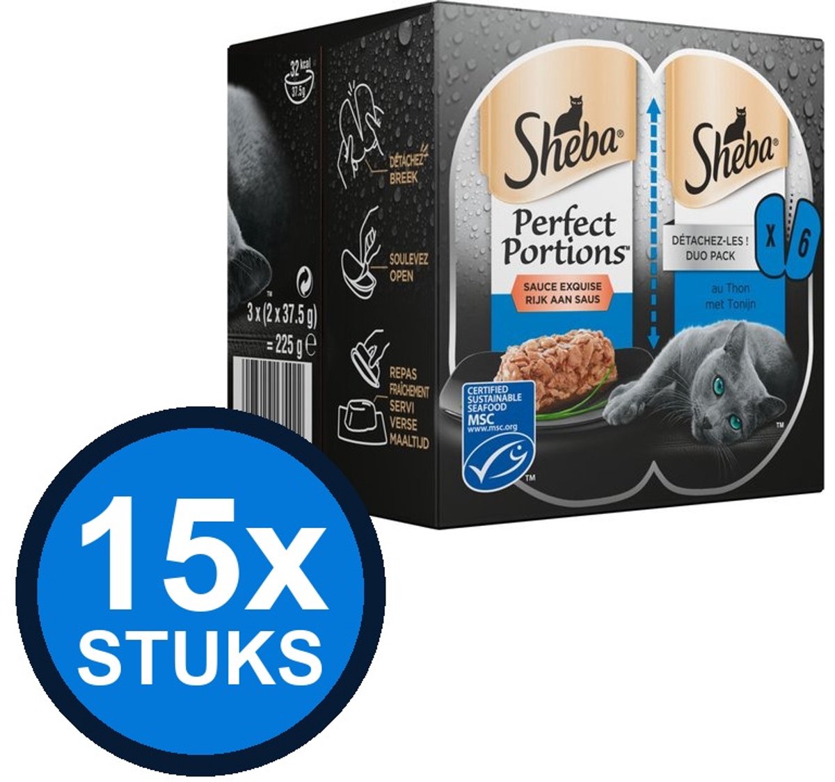 Sheba Sheba - Perfect Portions adult saus tonijn mp 6x37,5gr - Kattenvoer Natvoer - 225 g