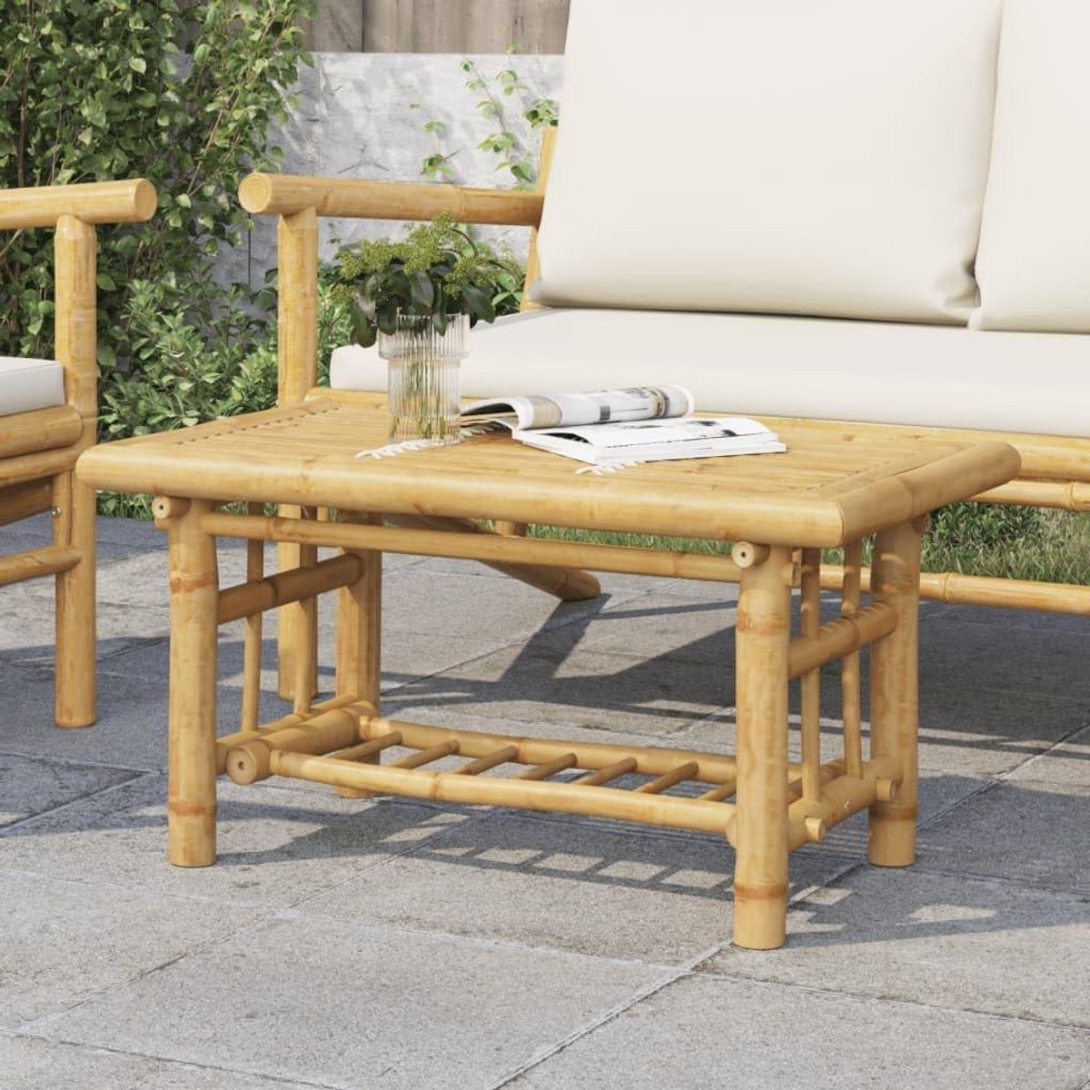 Bamboe salontafel - Bijzettafel Houtentafel - Opbergen en decoreren - Met extra plank - 70 x 45 x 36 cm