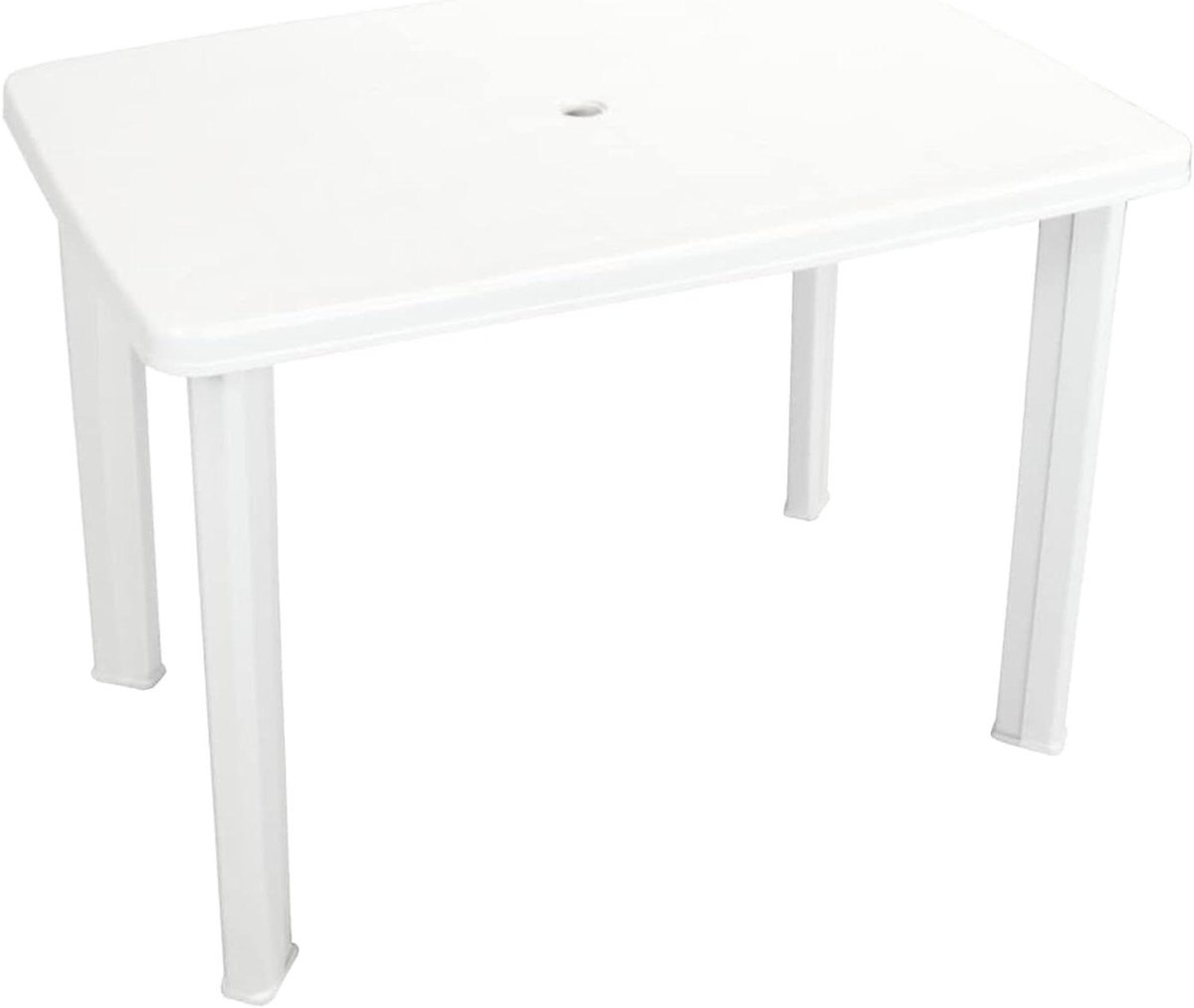 Tuintafel Kunststof - Buitenmeubel Tafel - Buiten Eten - Met Parasolgat - 101 x 68 x 72 cm - Wit
