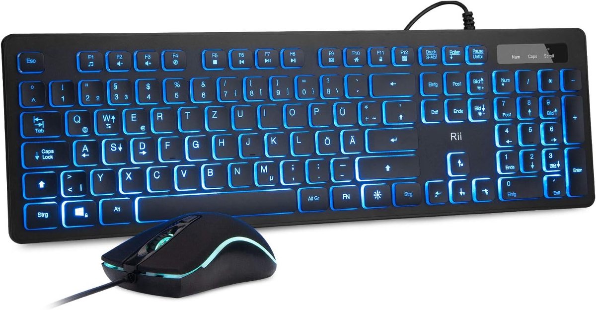 SnelShoppen - Gaming Toetsenbord en Muis Set met Kabel, 3 LED Achtergrondverlichting, QWERTZ (DE Lay-out), Bedraad Toetsenbord met RGB Muis voor PC, C