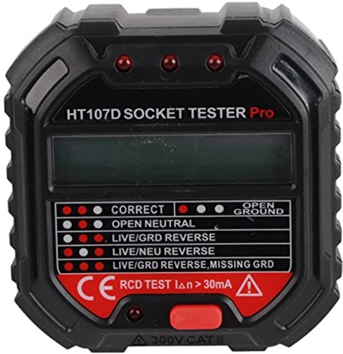 Aardingstestcontactdoos, HT107D LCD-digitaal display Stopcontact met aardingsweerstandmeters Foutcontroletool Detector Elektroscoop EU 90-250V Detectiefrequentietest