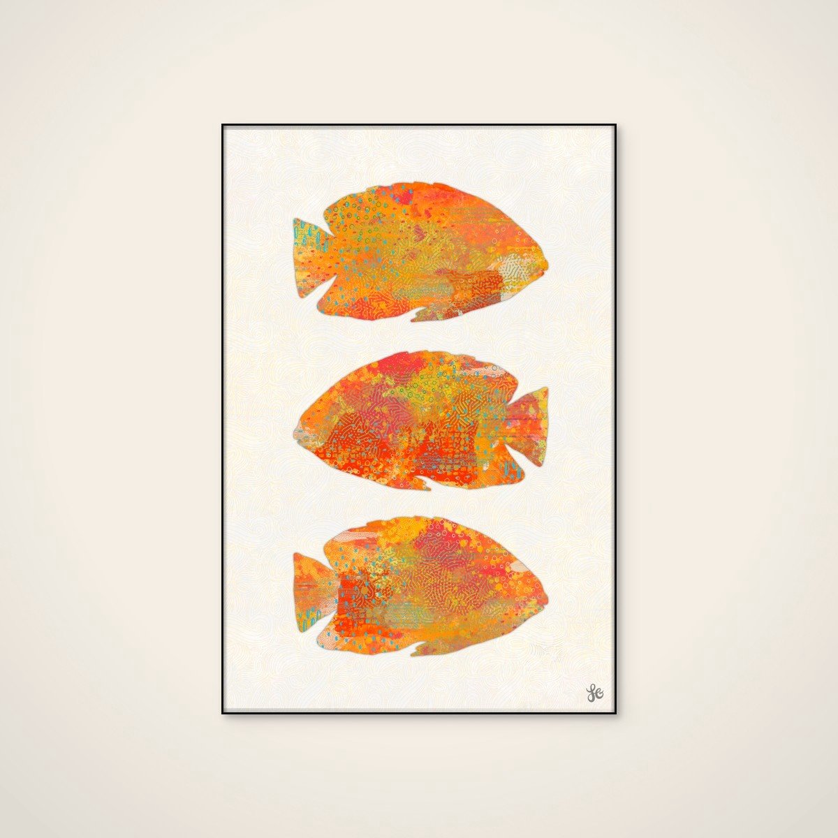 Akoestisch schilderij - 60 x 90 cm - Vibrant Tropical Fish van Laura H Gibson - Dieren wanddecoratie - zwart textielframe
