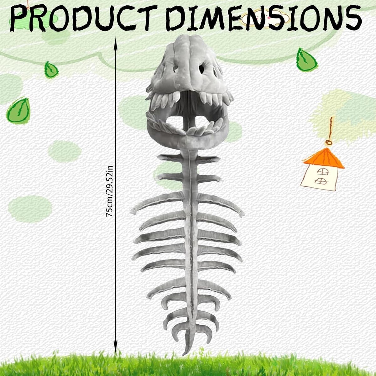 Spinosaurus Pluche Dinosaurus Kostuum voor Volwassenen met Geluidseffecten voor Carnaval en Cosplay (75cm) - Grijs Dino Outfit met Skeletontwerp