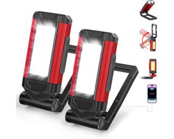 QTTVBTNA -LED Werklamp - Magneetlamp - Werkverlichting - Rood, set van 2, 7 verlichtingsstanden, 1000 lumen, IPX6 - XPE + COB wit + COB rood - 2200 mAh oplaadbaar, powerbank - 360° draaibaar, magneet - Voor reparatie, workshop en kamperen