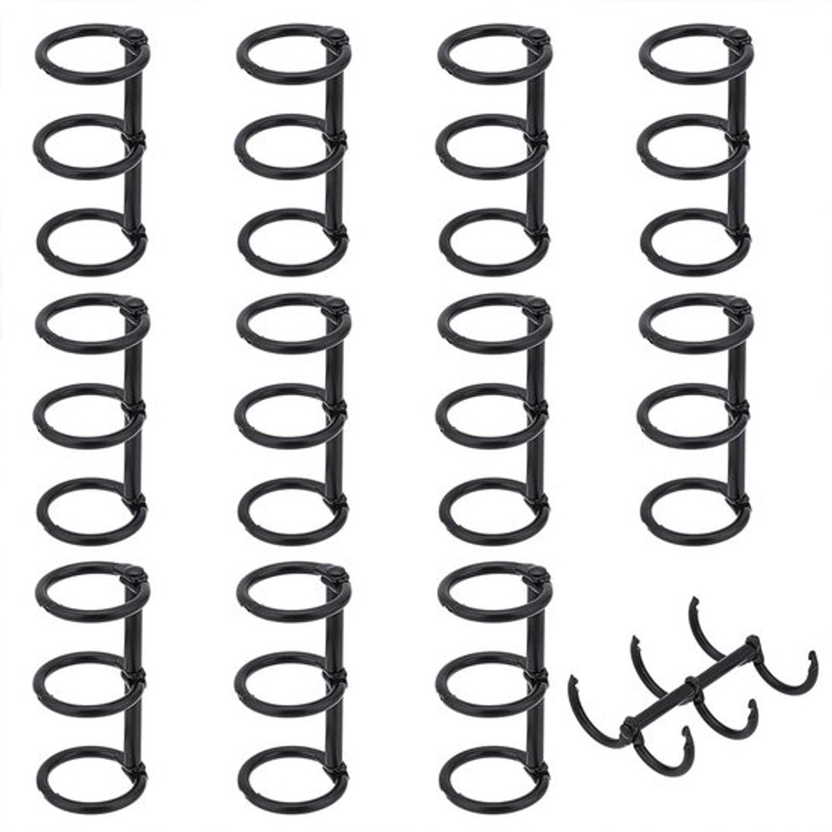 Losbladige Ringbanden, 12 stuks metalen 3-rings boekringen met kliksluiting en scharnieren, met een binnendiameter van 15,5 mm, bindklemmen voor notitieboeken, doe-het-zelf reisdagboeken, fotoalbums en scrapbooks, zwart