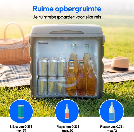 MEDION Thermo-elektrische koelbox 35 L, koel en warmhoudfunctie, 12 V sigarettenaansteker 230 V netstroom USB 5 V voeding, voor auto boot camping, MD370030, grijs van Merkloos — afbeelding 2