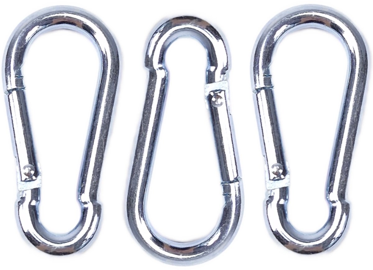 BCF-Products - Karabijnhaak - 8x80mm - 3 stuks - Verzinkt staal - Musketonhaak - Carabiner