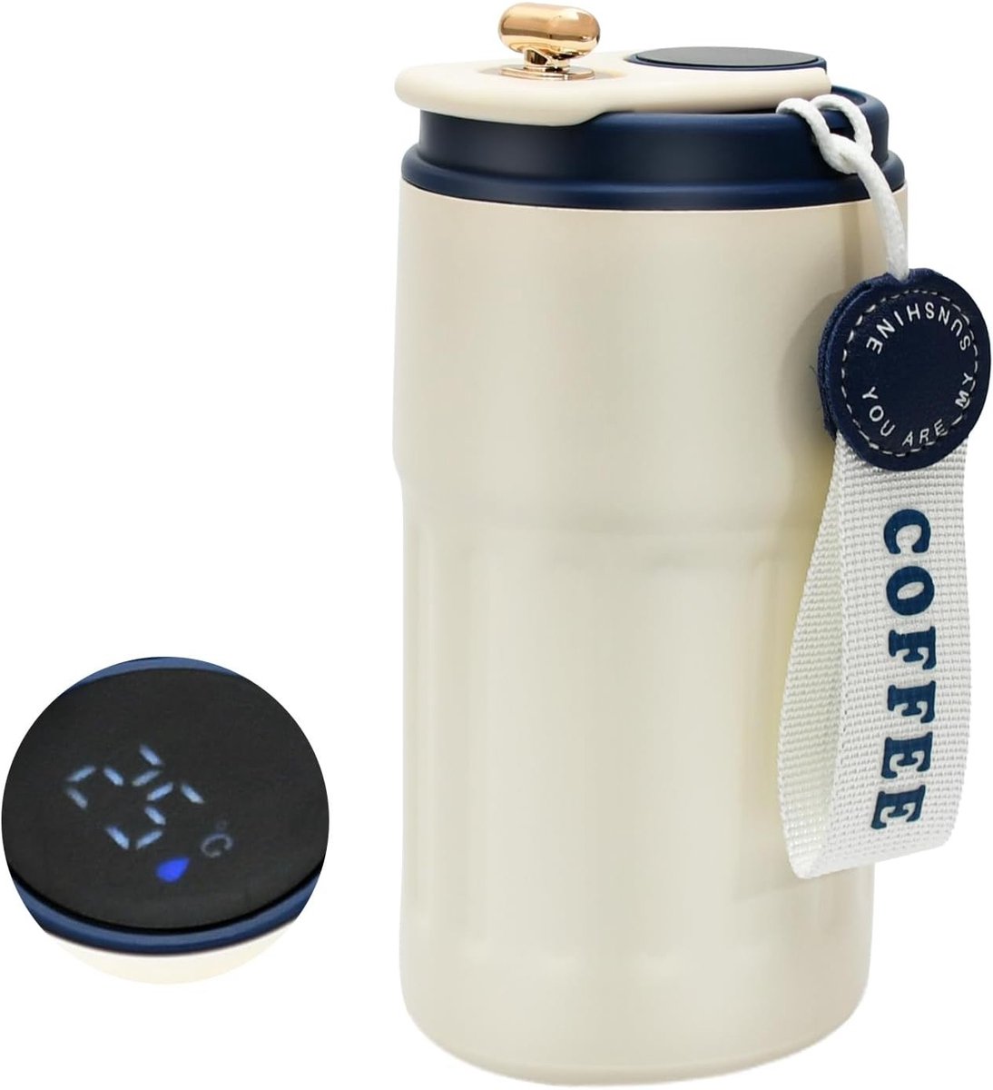 Thermosbeker met Temperatuurweergave, RVS Reismok 450 ml, Blauw - Ideaal voor Koffie, Thee en Warm Drankjes