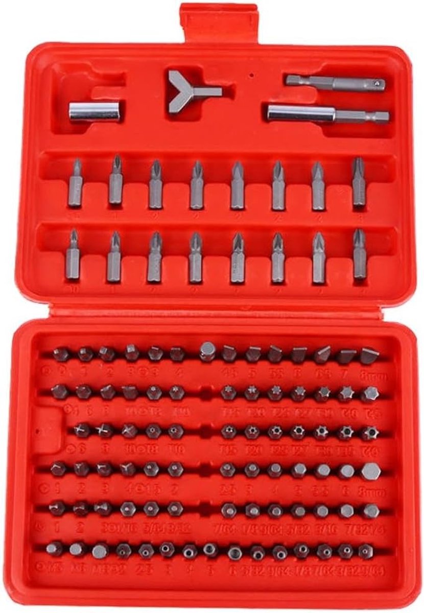 Complete Set van 100 Schroevendraaier Bits, 1/4 Inch Hex, Tamper Proof en Torx Beveiligingsbits voor Doe-Het-Zelf en Elektronica Reparaties in Opbergdoos