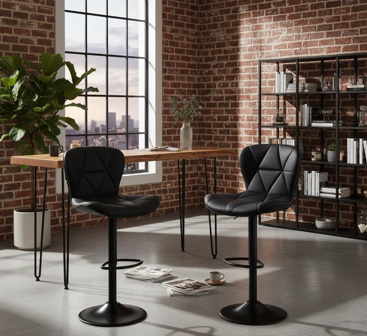 Design Barkrukken Set van 2 - Hoogteverstelbaar - 360° Draaibaar - Zwart - Novihome