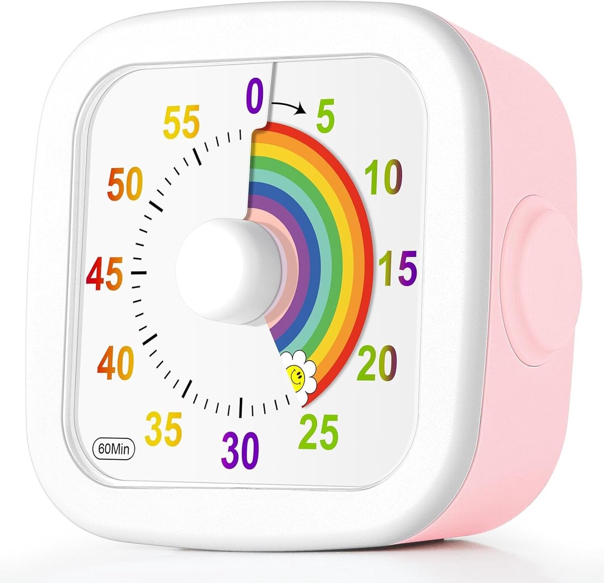60 Minuten Visuele Timer voor Kinderen, Stille Afteltimer voor Klaslokaal en Keuken, Ideaal voor Bakken en Gym, Roze Regenboogpatroon