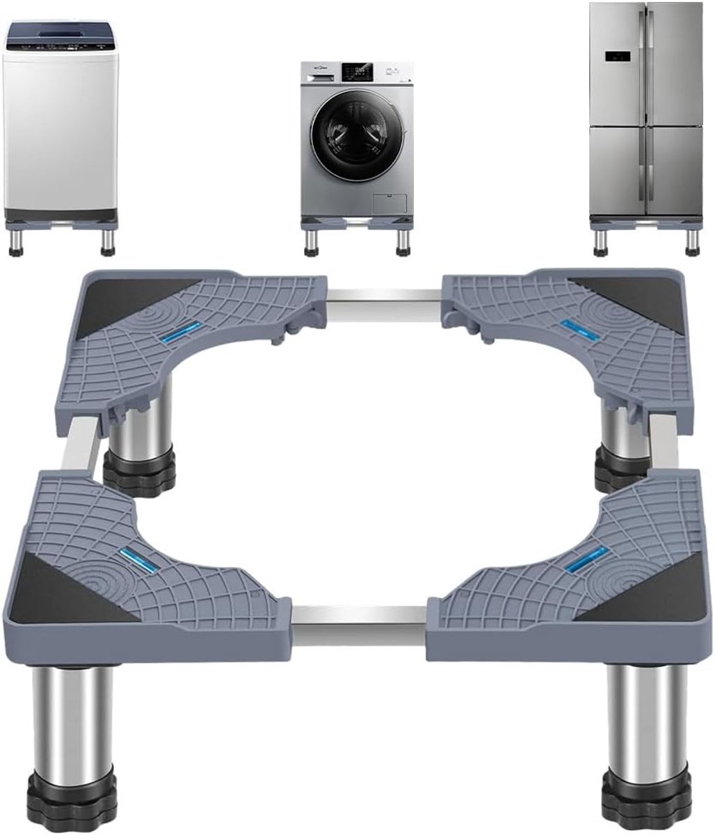 Verstelbare wasmachinebasis met 4 wielen, hoge slipweerstand en schokabsorptie, tot 300 kg belastbaar