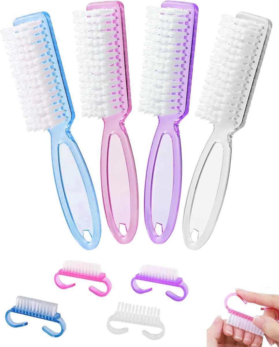 8 Stuks Nagelreinigingsborsten met Kunststof Grip, Zachte Borstels voor Manicure en Pedicure, Perfect voor Thuisgebruik en Professionele Salon