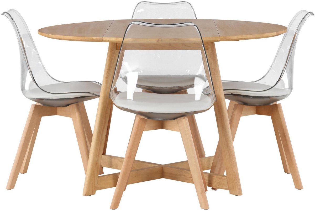 Yakidon eethoek eettafel met uitschuifbare functie bruin 4 stoelen kunststof naturel.