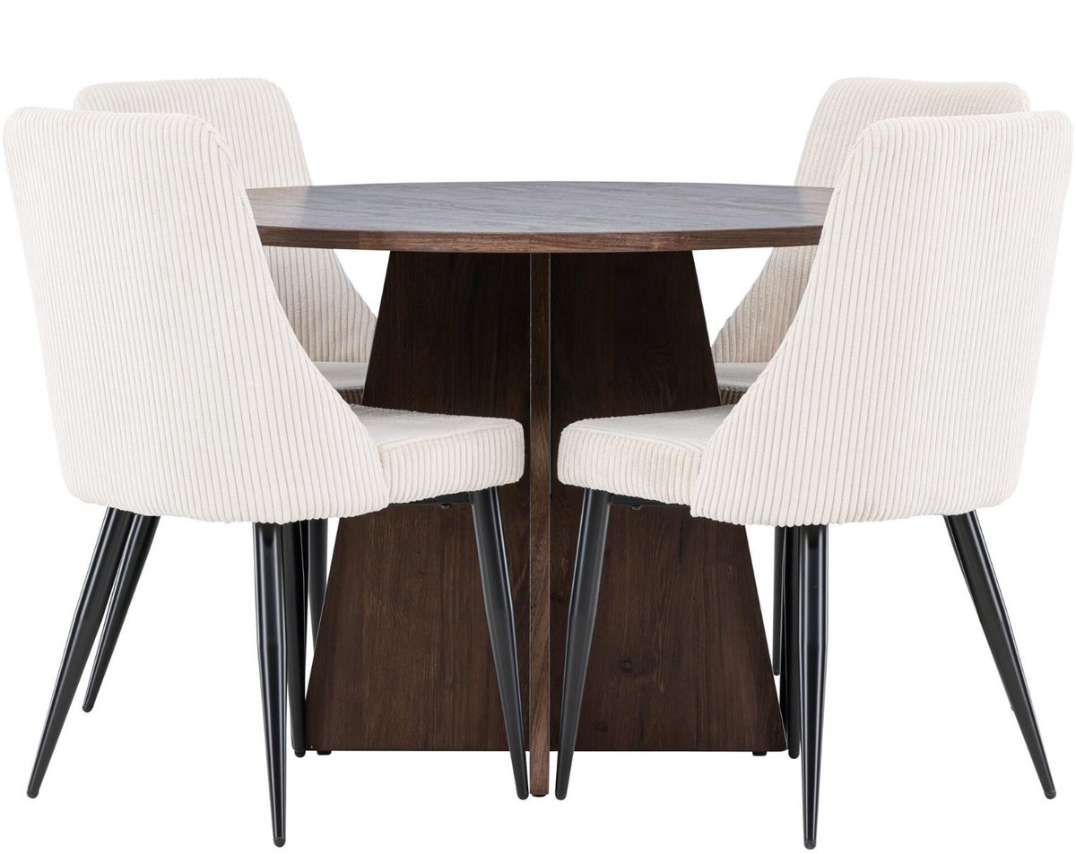 Bootcut eethoek eettafel mokka 4 stoelen fluweel beige.