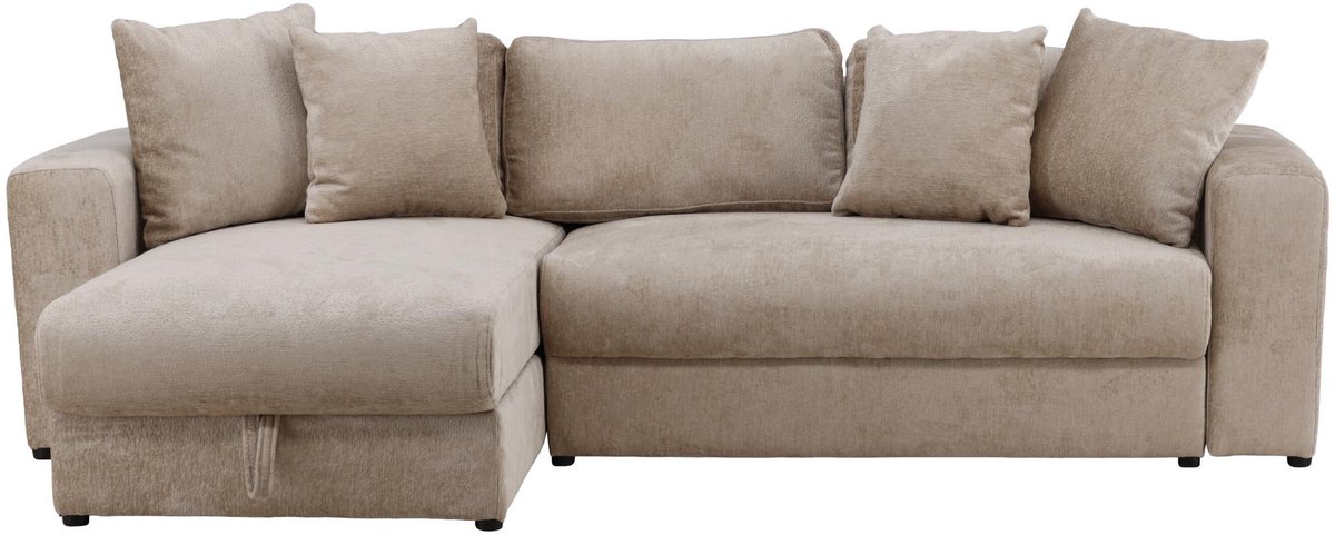 Bellman slaapbank 3-zits chaise longue velours met opbergruimte beige.