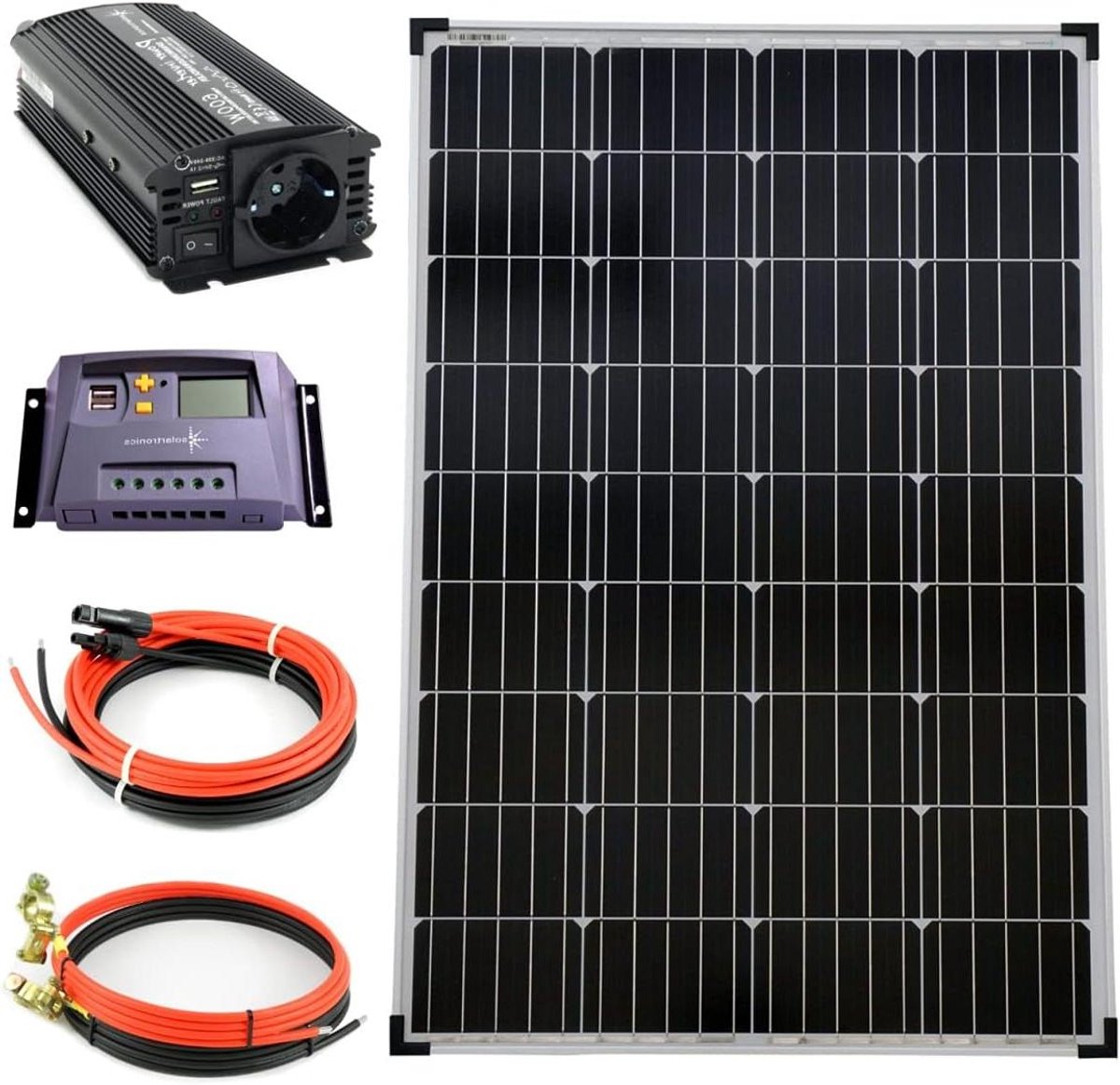 Complete set 100W 12V zonnepanelen met omvormer en laadregelaar voor eilandinstallaties
