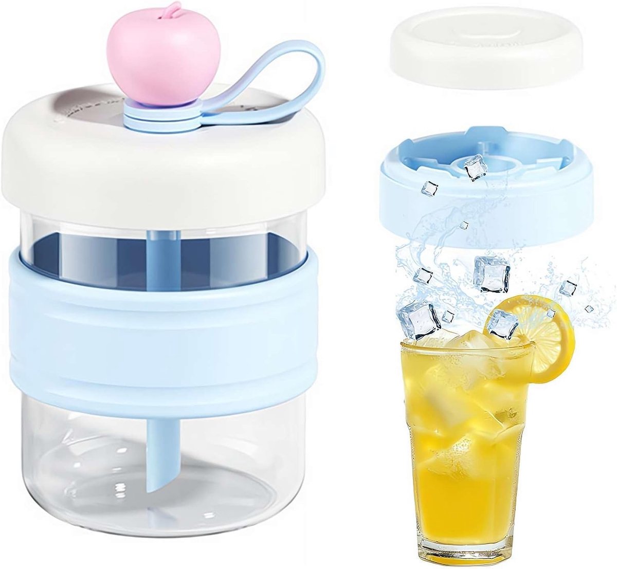 Drinkbeker met Rietje – 3-in-1 Drinkbeker met IJsvorm – 500 ml – Lekbestendig – Herbruikbare Waterfles – Voor Thuis, School & Onderweg – Appelvorm – Blauw – 1 Stuk