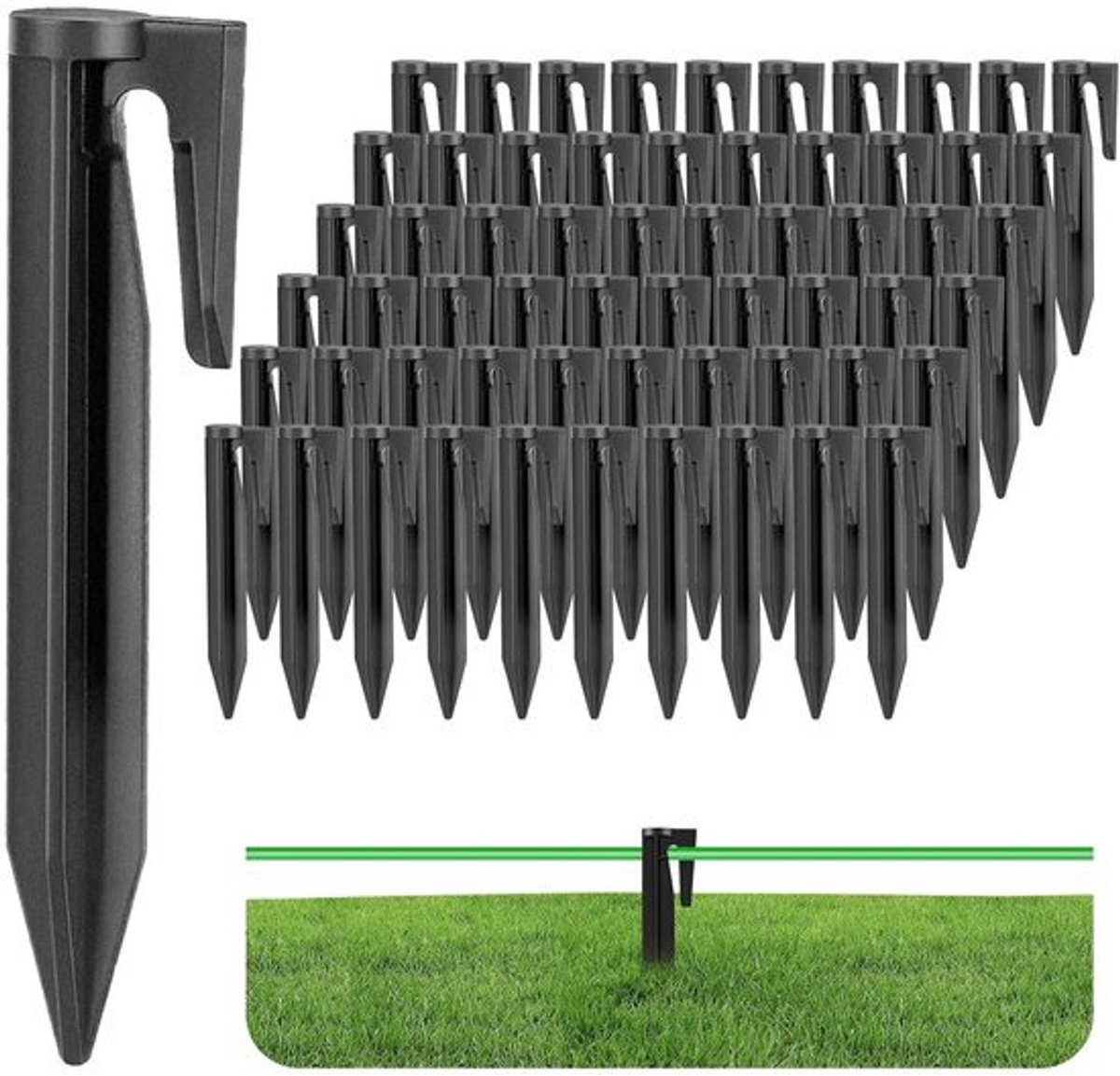 100 stuks Graskant Haringen, 8.5 cm Zwarte Landschapsrand Draad Haringen voor Robotmaaiers, Duurzame Plastic Grondankers, Veilige Kabelbevestiging