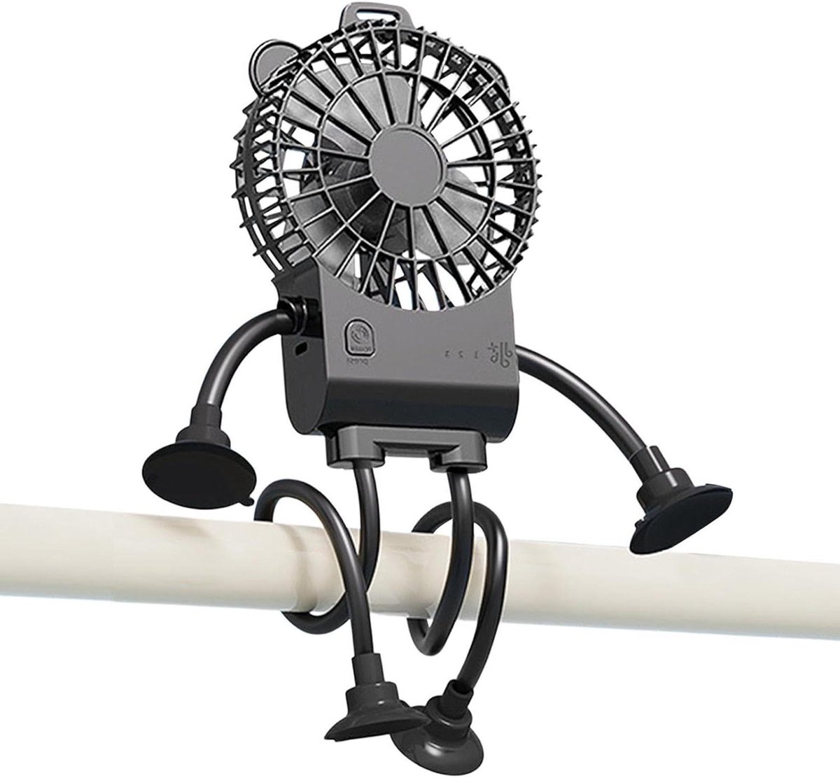 Bureauventilator Robotvorm - Mini ventilator Reisventilator - Persoonlijke Koeling - Zuignap Bevestiging - 37x3.9x4.5cm - Zwart