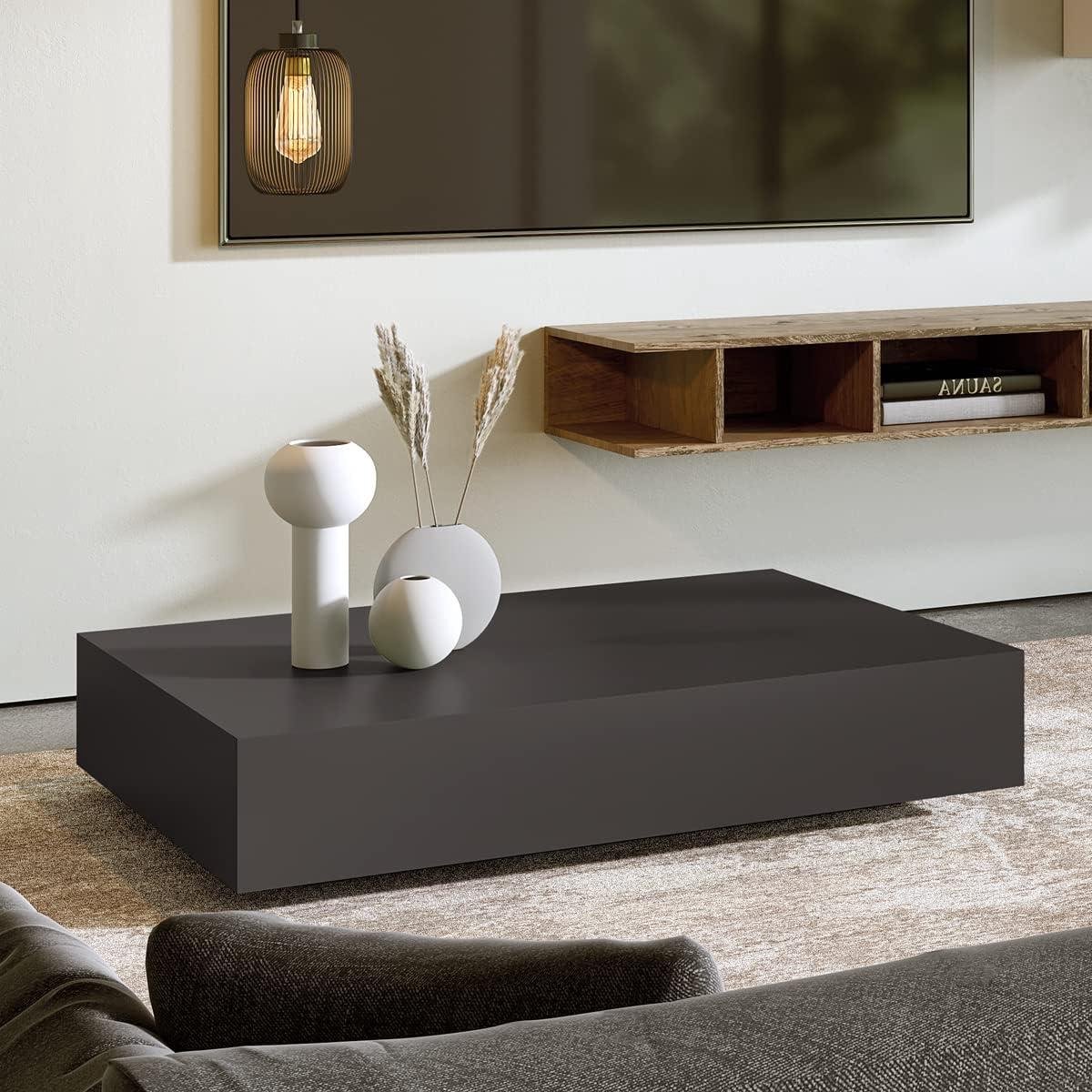 Salontafel - Bijzettafel Koffietafel - Woonkamer Decoratie - Eenvoudig Design - 90x60x18 cm - Antraciet