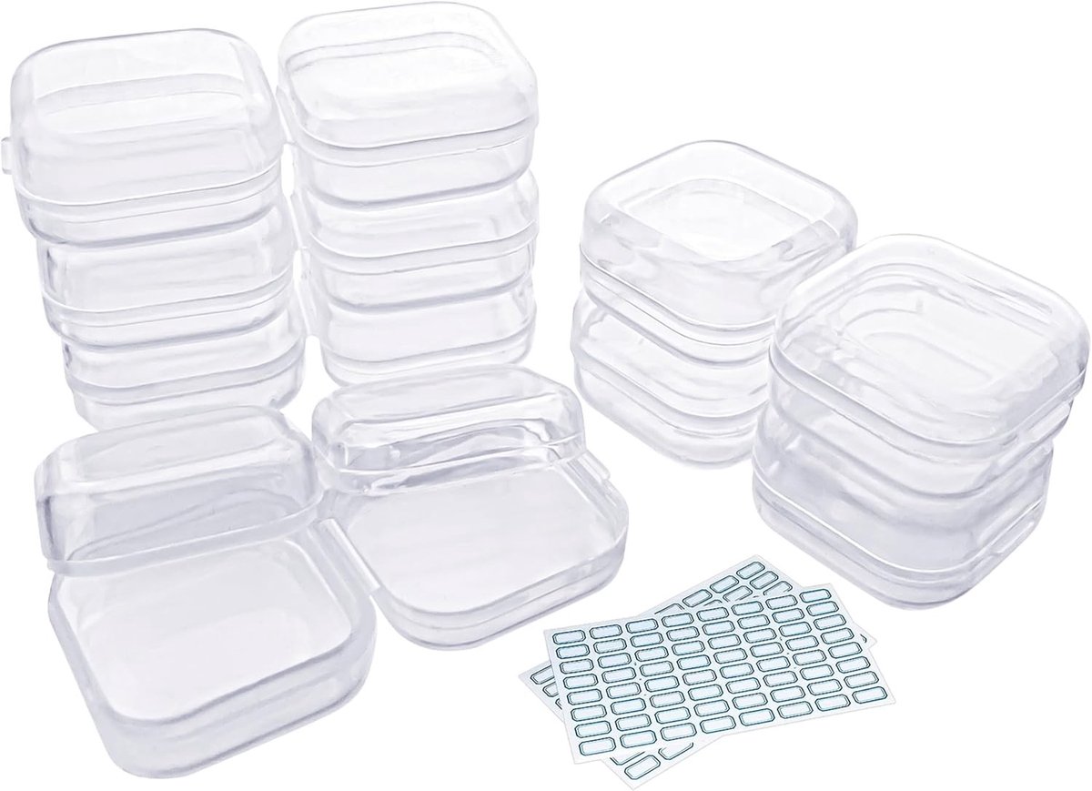12 Stuks Mini Plastic Doorzichtige Opbergdoos voor Kralen, Sieraden en Kleine Voorwerpen (3.5 x 3.5 x 1.8 cm) - Perfect voor Knutselen en Organiseren