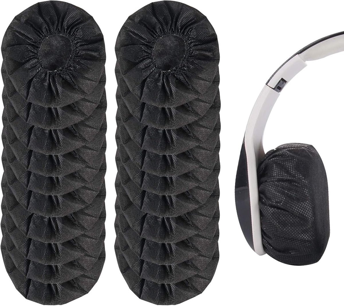 Pack van 100 Rekbare Hoofdtelefoon Covers, Wegwerp Oorkussens, Niet-Geweven Oorkappen voor Hoofdtelefoons van 7 tot 8.5 cm (Zwart) - Bescherming, Comfort en Hygiëne