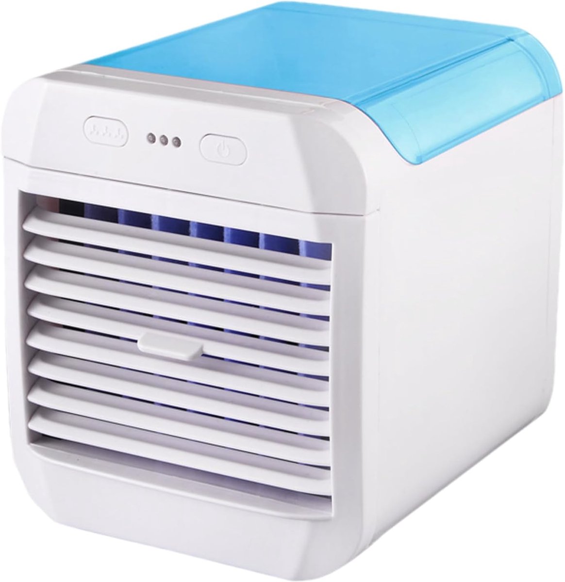 Draagbare airconditioner, USB-voeding, mini draagbare luchtkoeler, raamairconditioner, multifunctionele knopbediening, verkoelend product voor de zomer, 3 ventilatorsnelheden, geschikt voor woonkamer, slaapkamer en camping - blauw