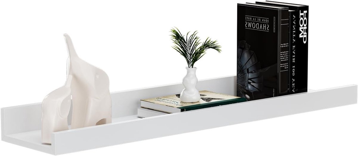 Witte Wandplank van 60 cm, Grote MDF Zwevende Plank voor Boeken, Decoratie en Fotolijsten in Woonkamer, Kantoor en Keuken