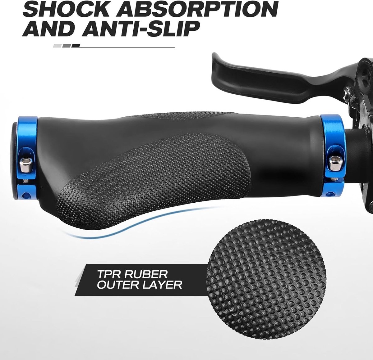 Ergonomische Fietshandgrepen met Antislip Puntontwerp, Schokabsorberende Rubber Handgrepen voor Mountainbikes, 130 mm Veiligheidsgrips en Comfortabel Fietsen