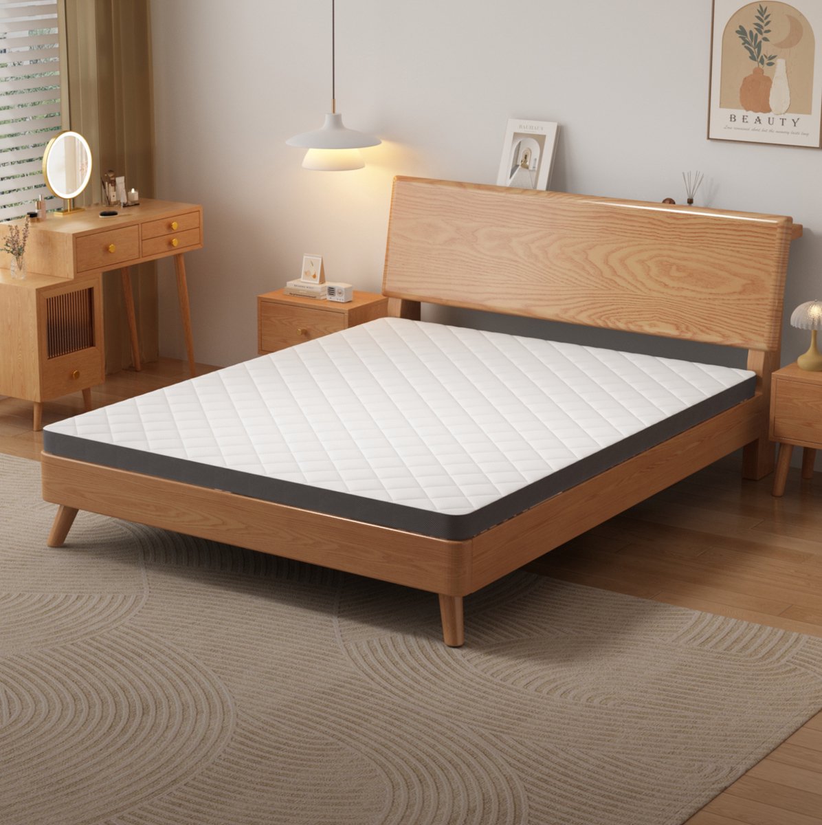 Matras 180x200 cm – H3 gemiddelde stevigheid – 7-zones schuim – Oeko-TEX gecertificeerd – Wit/Grijs