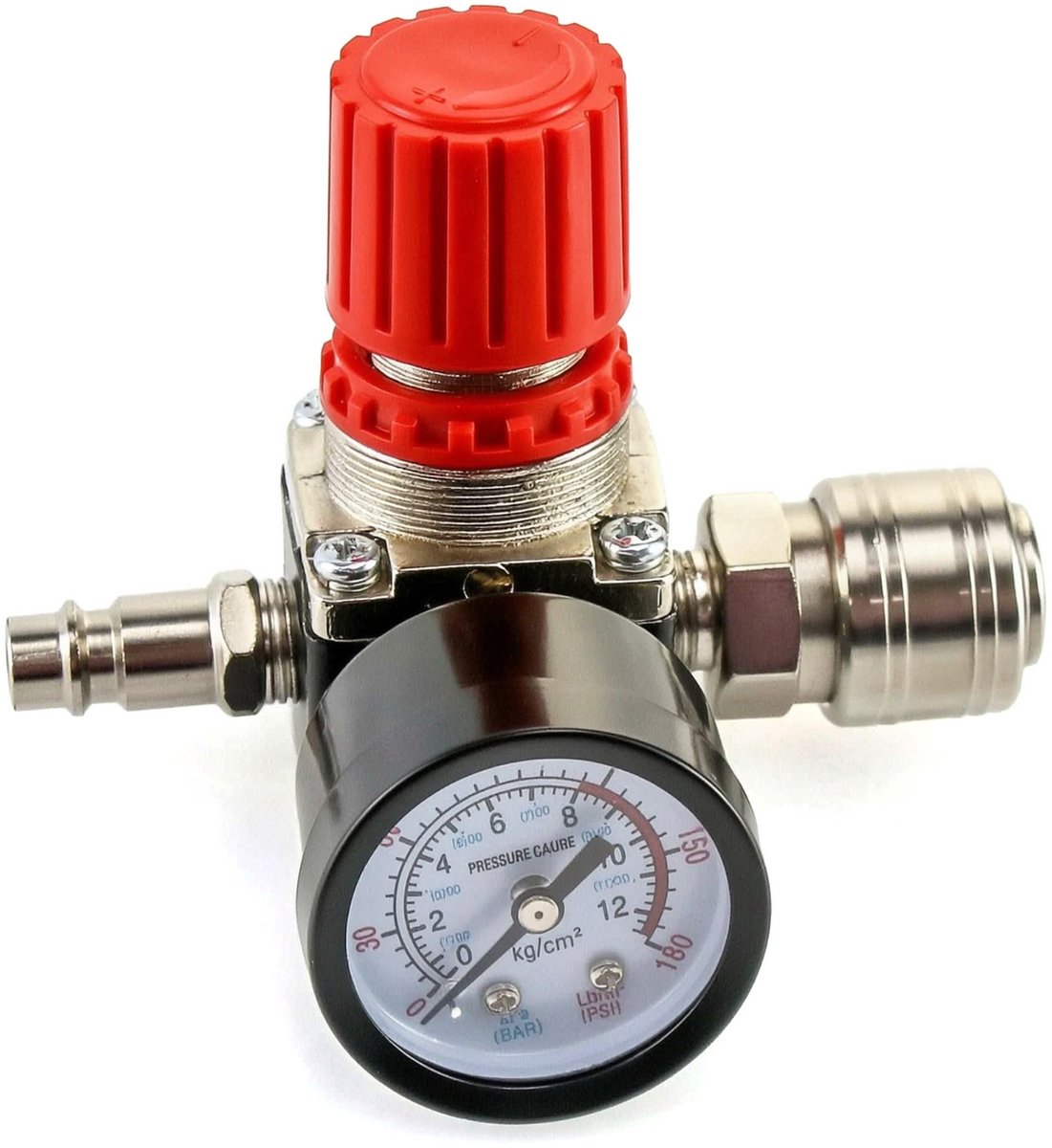 1/4" compressor drukreduceerventiel – 4-weg ventiel – 120 psi (8,3 bar) – met manometer – voor persluchtsystemen