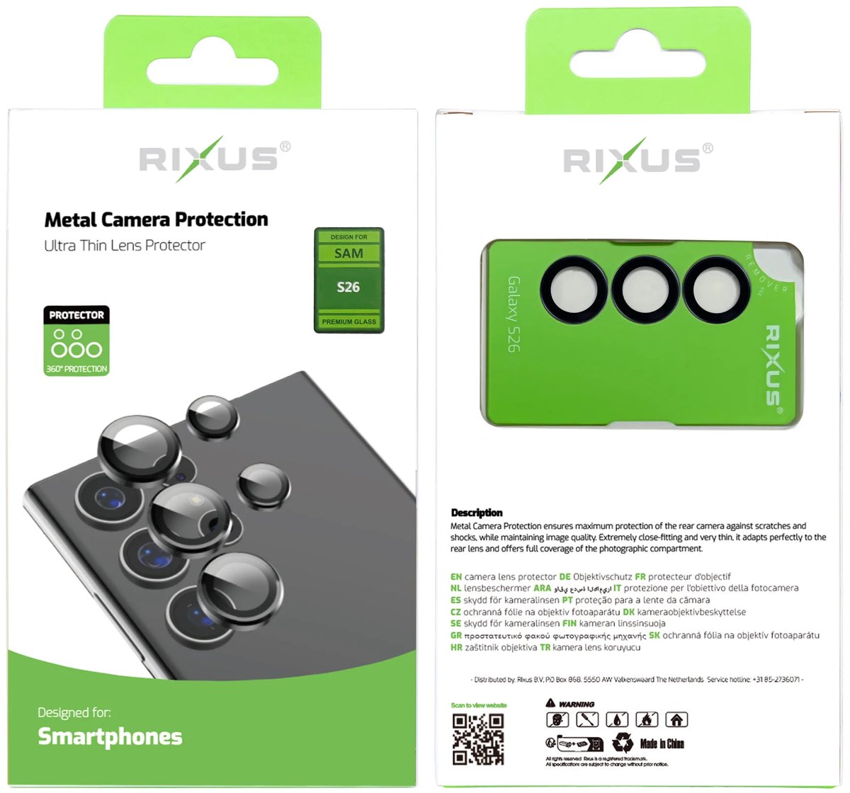 Rixus Metal Shield Camera Tempered Glass For Samsung Galaxy S26 Black