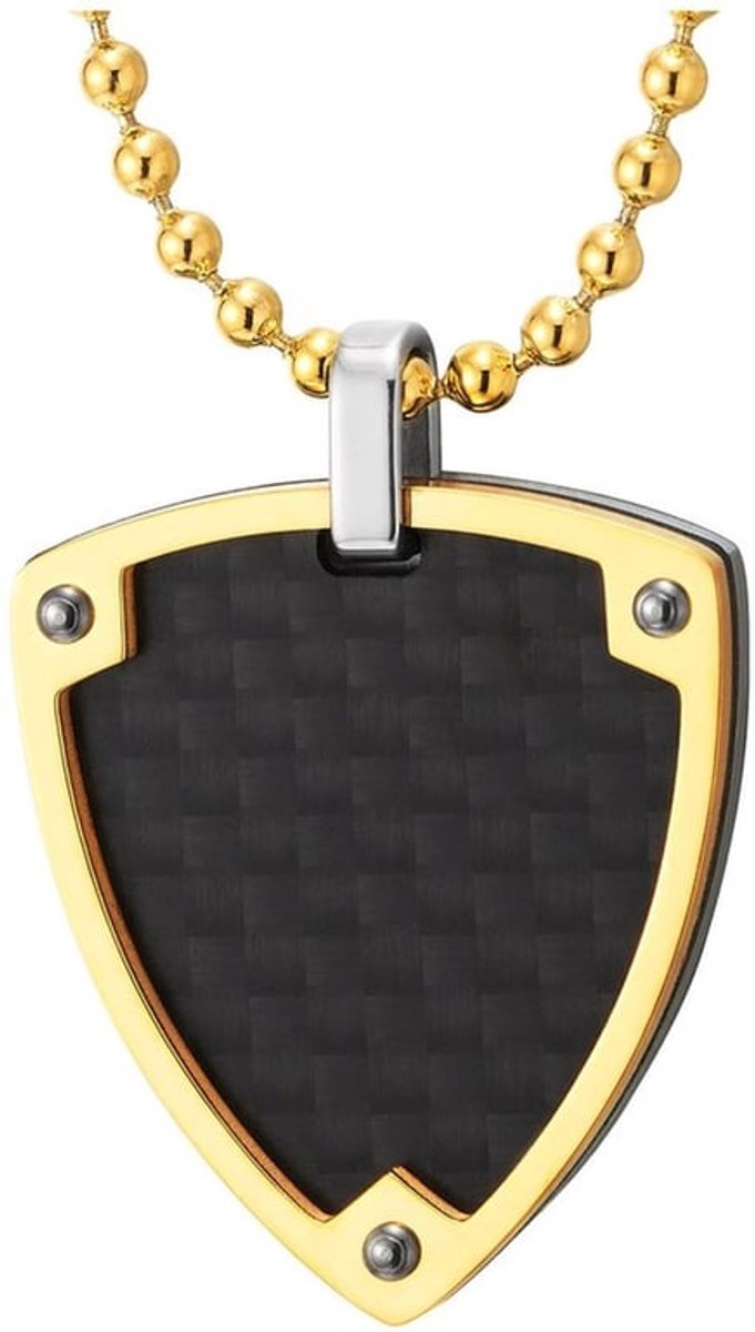 Heren Shield Hanger Ketting met Zwarte Koolstofvezel Inzet Stalen Frame Goud Viking