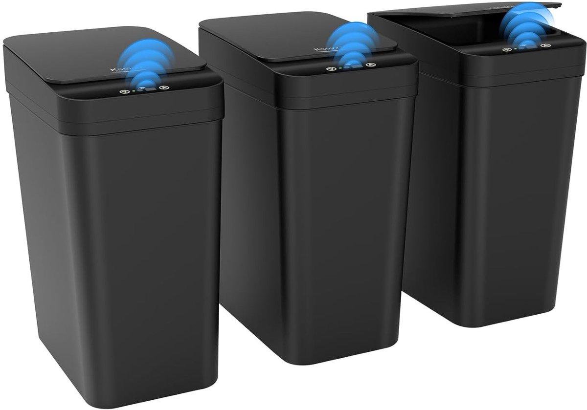 3 Stuks Kleine Beweging Sensor Badkamer Prullenbakken met Deksel, 10 Liter Slimme Afvalbak voor Toilet, Contactloze Prullenbak voor Slaapkamer en Kantoor