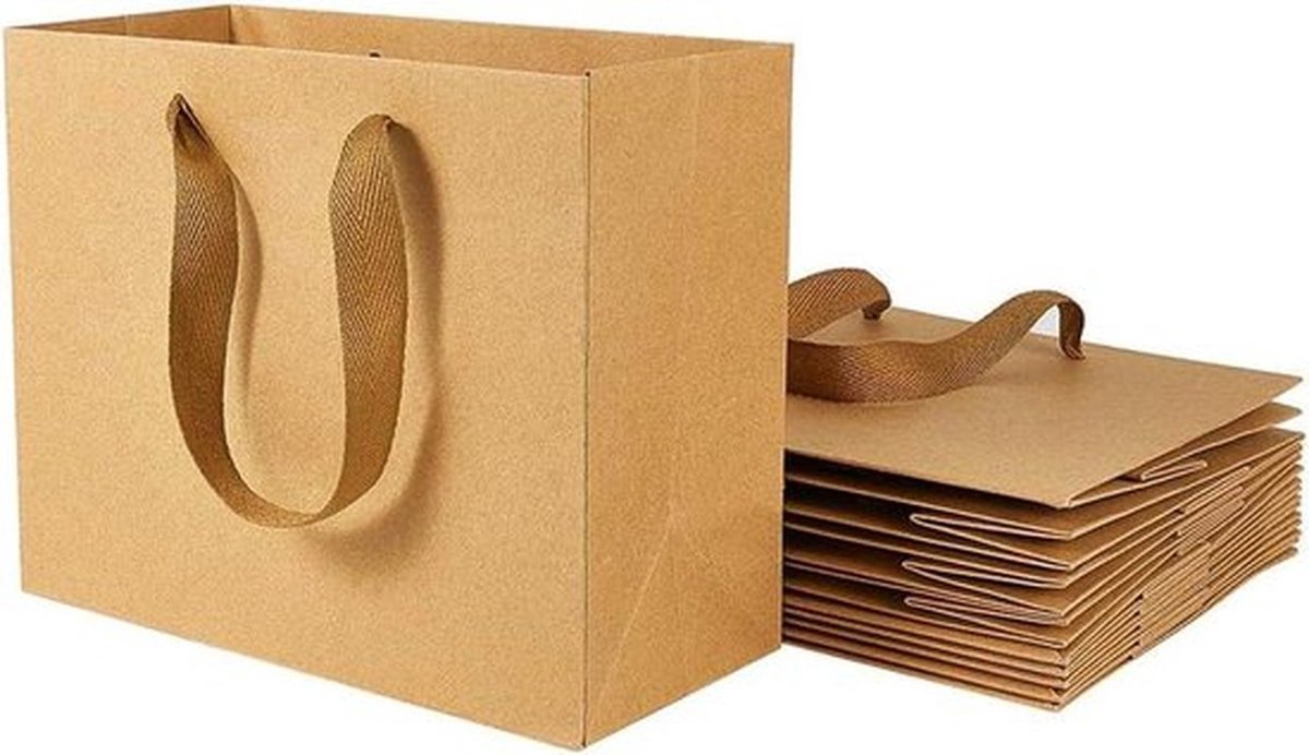 - Papieren Geschenkzakken - Valentijn - 10 Pack - Kraft - Winkelzakken - Feesttassen - Handvat - Merchandise - Bruiloft - Party - Geschikt voor alle gelegenheden 22x18x10cm Papieren Zakken met Handvatten Retail Handtas voor cadeaus