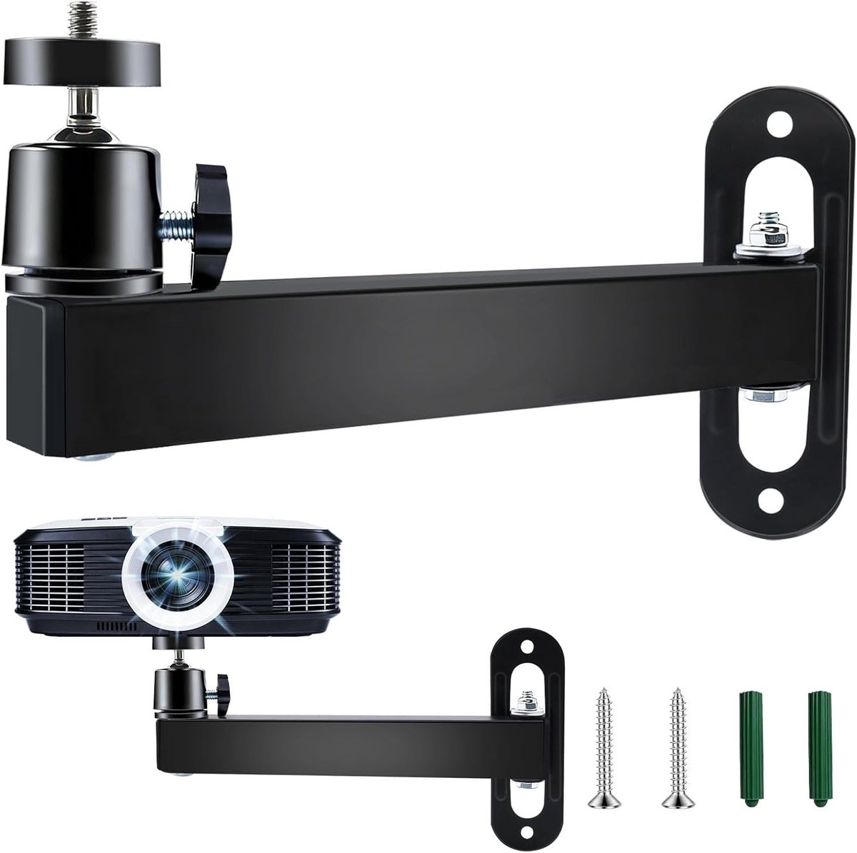 Wandhouder voor beamer met 360° draaibare instelling, universele 1/4 inch schroefinterface, ideaal voor slaapkamer, kantoor en thuisbioscoop, eenvoudig te installeren