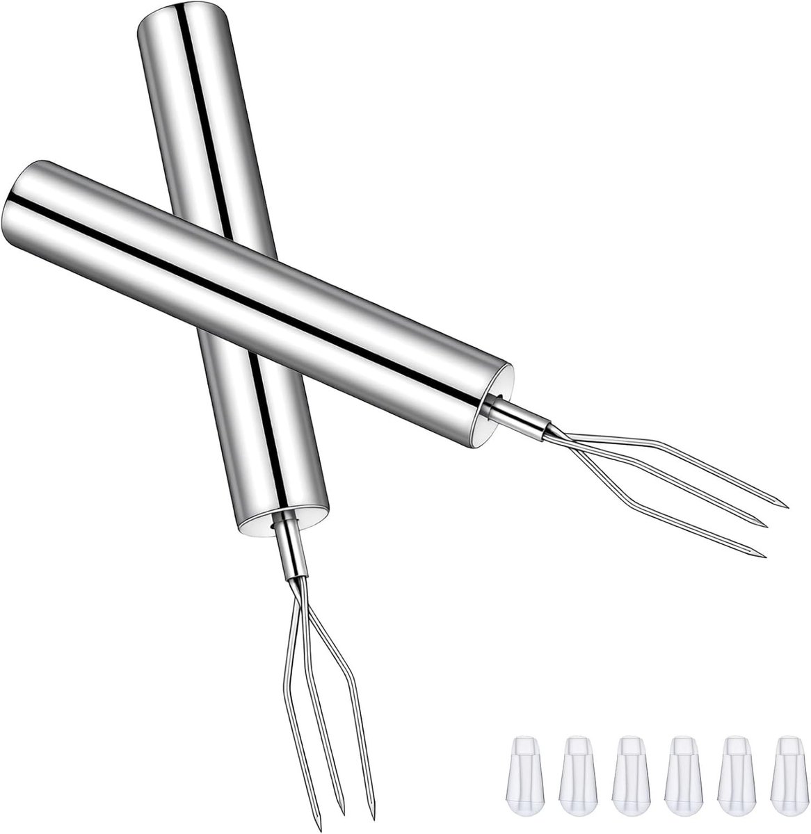 Set van 4 Aardappelschilvorken met Veiligheidsdoppen, RVS, Driepunts Vork voor Groenten en BBQ Gerechten, Herbruikbare Grilltools, 5.5 Inch