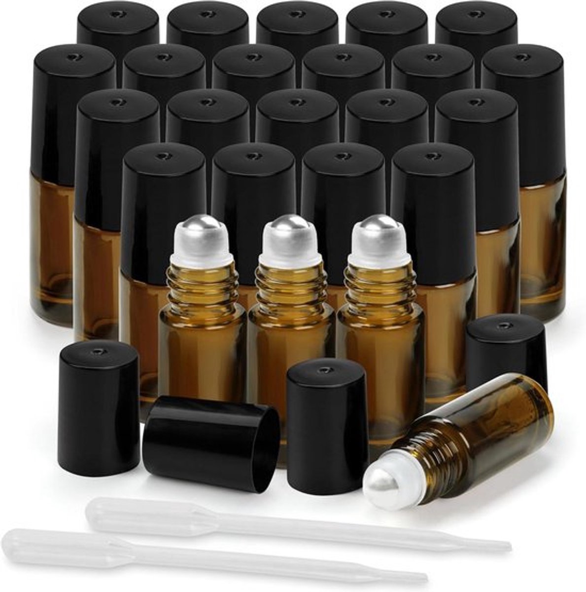 - Rollerflessen Set - Navulbaar - Amberkleurig - Glazen Flessen - Essentiële Olie - Roller