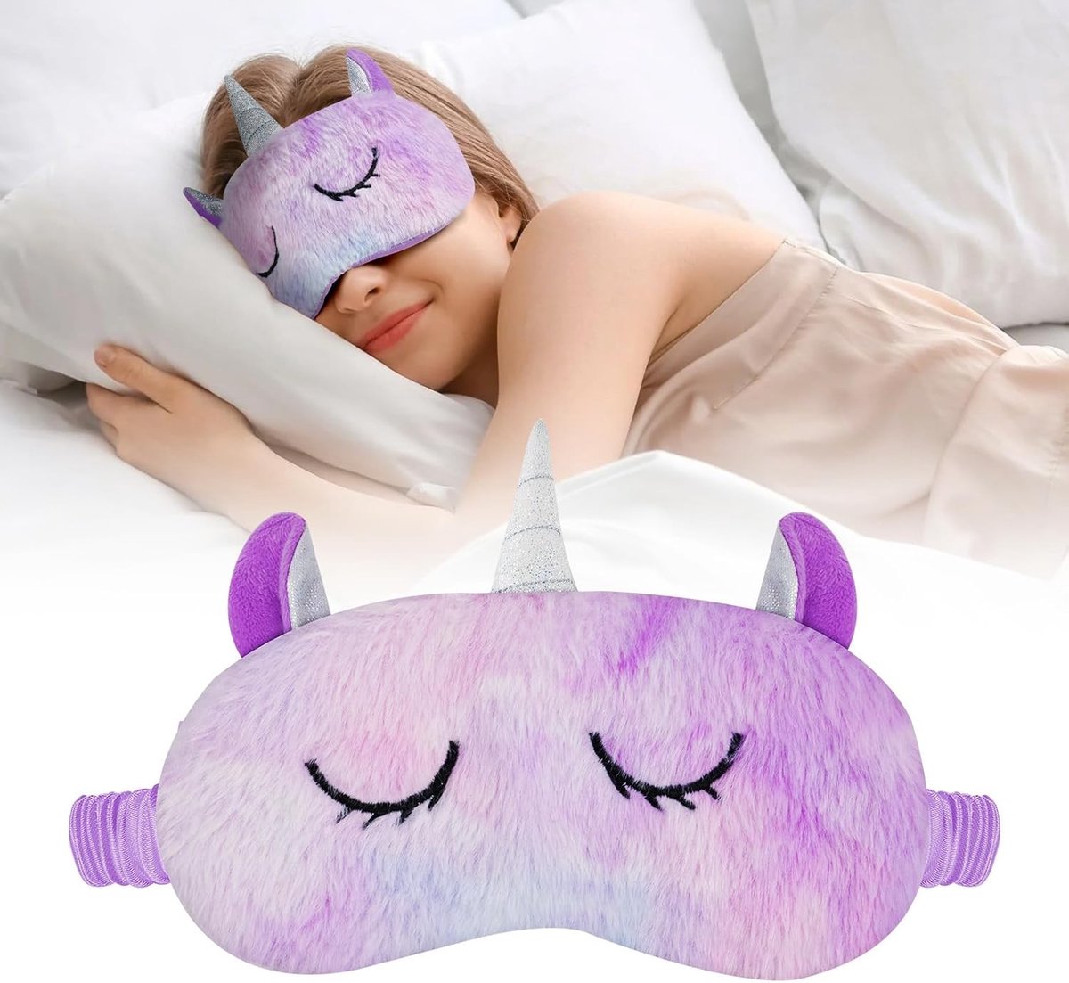 Zachte en Fluffy Eenhoorn Oogmasker voor Slaap, Ideaal voor Kinderen en Volwassenen, Perfect als Grappig Cadeau en voor Naps