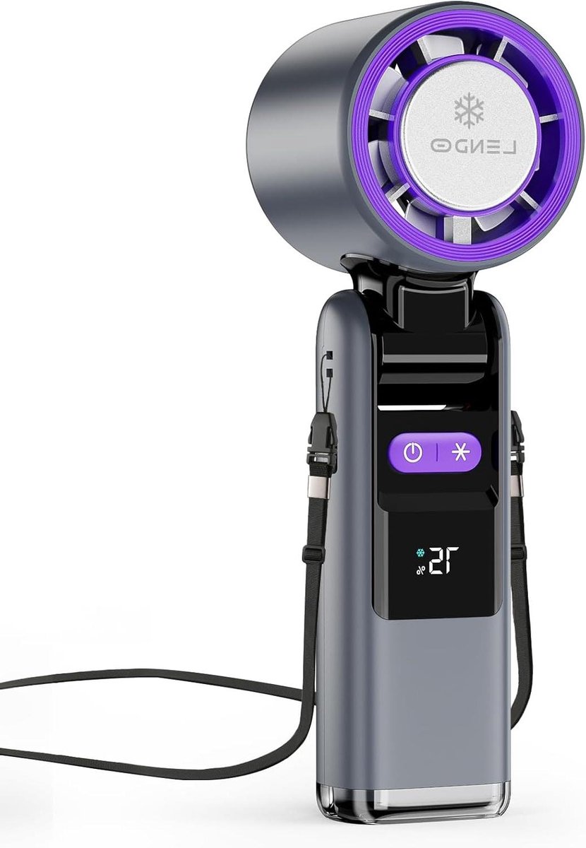 Mini Ventilator - Draagbare Fan - Persoonlijke Koeling - 5 Snelheden + IJskoud Functie - 4000 mAh Batterij - Grijs