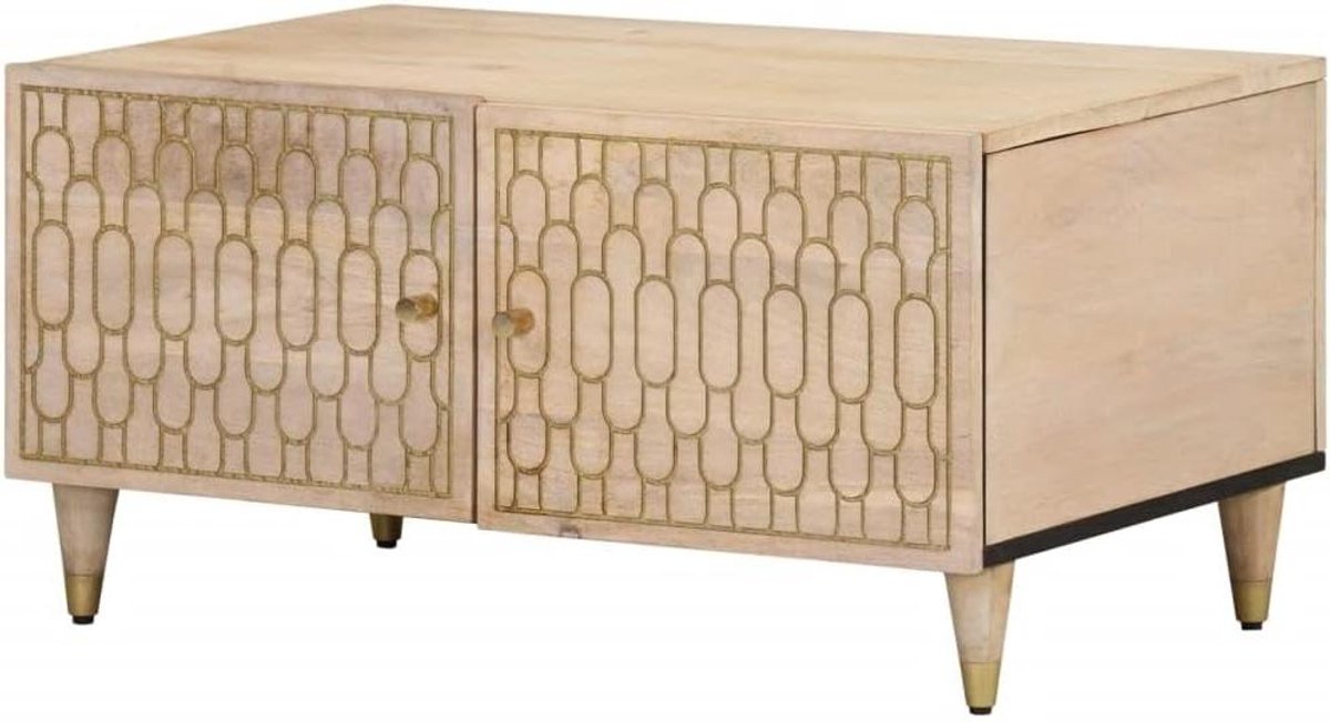 Salontafel - Eindtafel bijzettafel - Woonkamer inrichten - Handgesneden patronen - 80x50x40 cm - Natuurlijk hout