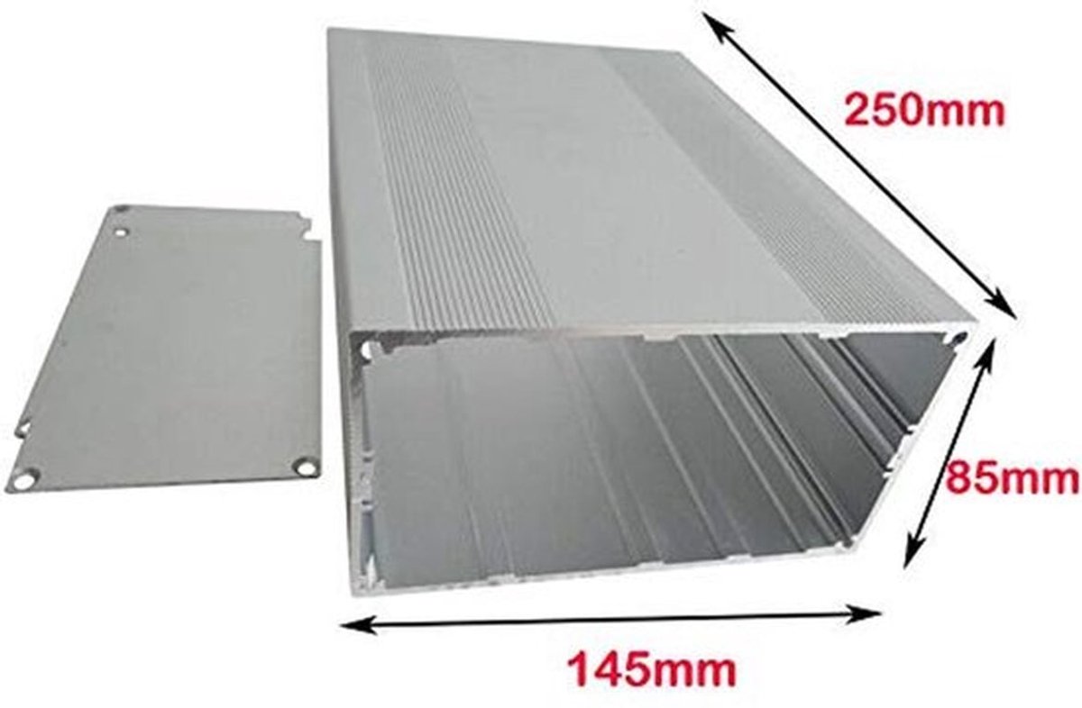 Aluminium instrumentenbox van 85x145x250 mm met stevige behuizing, ideaal voor elektronische projecten en PCB boards, duurzaam en lichtgewicht voor doe-het-zelf toepassingen