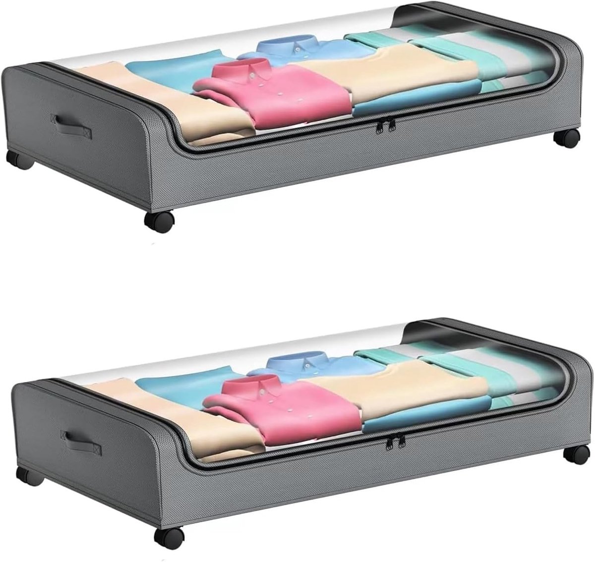 Ruimtebesparende Opbergbak met Wielen voor Onderbed, Ideaal voor Kleding, Speelgoed en Schoenen - Grijs
