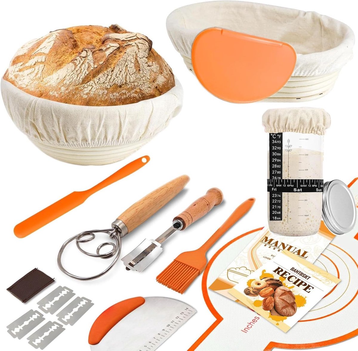 Broodbakset 10-delig - Inclusief Rijsmanden en Fermentatieglas - Compleet Bakpakket voor Thuisbakkers