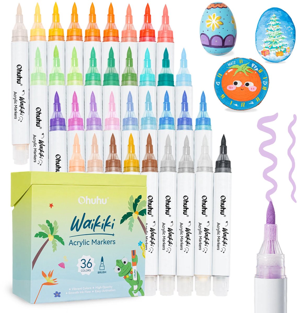 Ohuhu - Waikiki - Acrylic Paint Markers - Top Pump - Brush Tip - 36 kleuren
